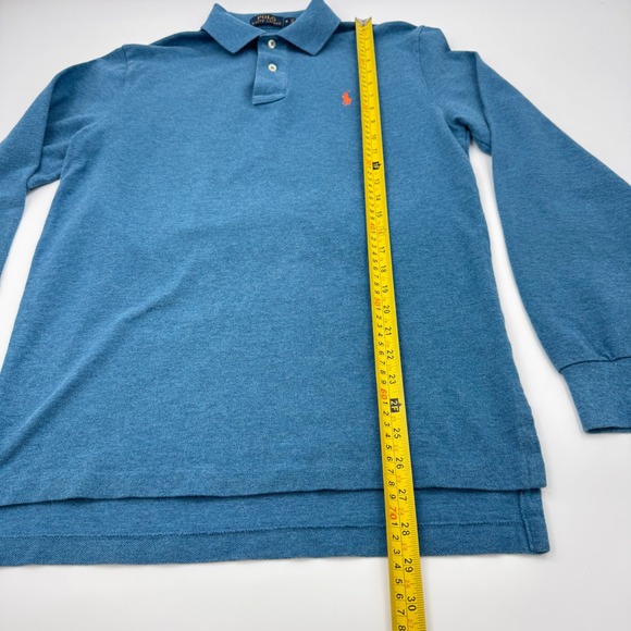 Polo Ralph Lauren Men's Long Sleeve Polo Shirt Blue Orange Logo Cotton Casual - Picture 9 of 11